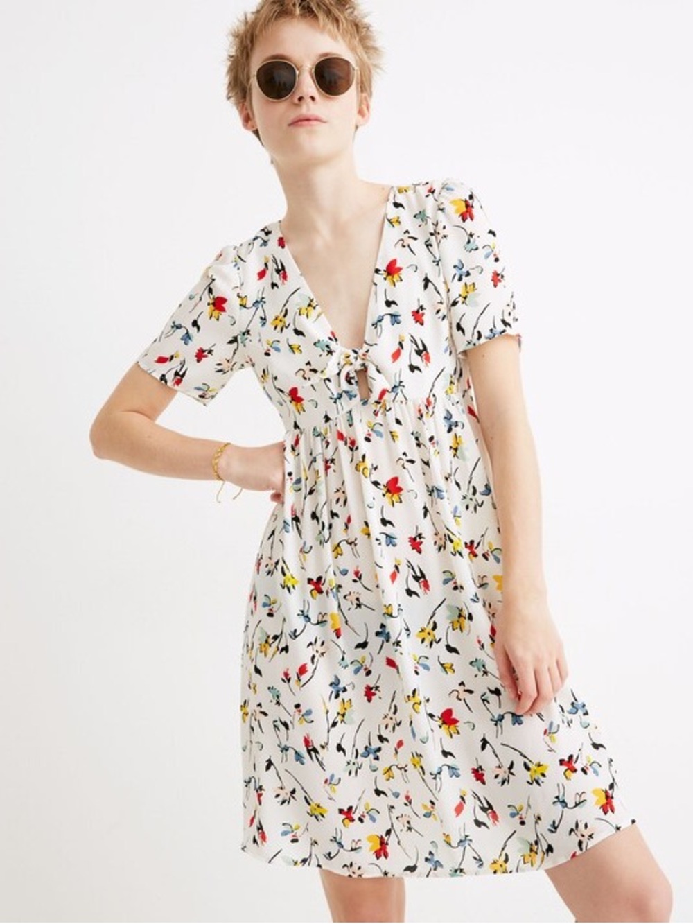 Madewell Tie-Front Mini Dress in Drifting‎ Flowers Size 12 Cottagecore Whimsical